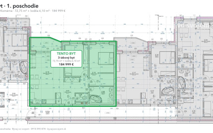3-izbový byt s lodžiou, 1. poschodie – White Square Komárno