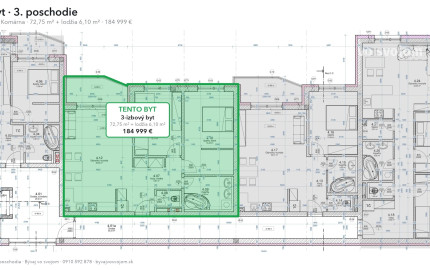 3-izbový byt s lodžiou, 3. poschodie – White Square Komárno
