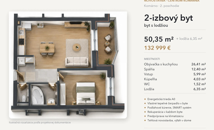 2-izbový byt s lodžiou, 2. poschodie – White Square Komárno - fotografia 15